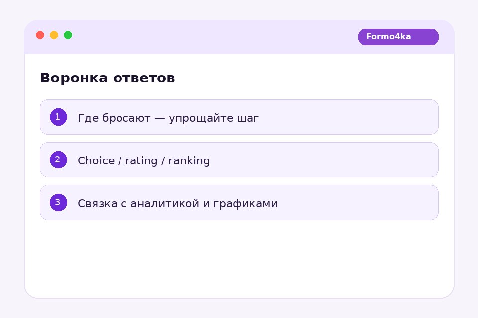 Воронка шагов квиза и разбор ответов в Formo4ka